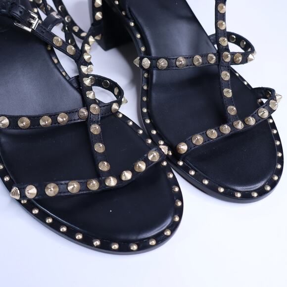 ASH Jen Strappy Studded Heel Sandals Black Gold Leather Women's 40/US 9.5 - Picture 3 of 9